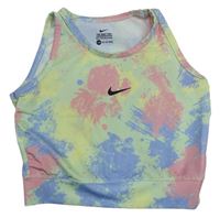 Limetkovo-růžovo-modrý vzorovaný sportovní crop top Nike Pro