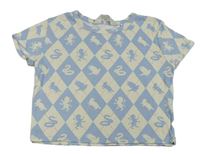 Světlemodro-biele kárované rebrované crop tričko so zvířaty - Harry Potter H&M