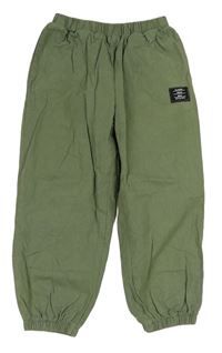 Khaki plátenné cuff nohavice s nášivkou Shein