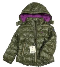 Nové - Khaki prošívaná šusťáková zateplená bunda s kapucí Hampton Republic