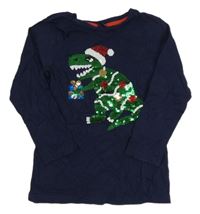 Tmavomodré triko s dinosaurem z flitrů Kiki&Koko