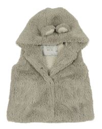 Sivá kožušinová zateplená vesta s kapucňou s uškami Matalan