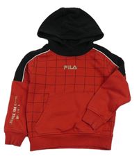 Červeno-čierna mikina s kockovaným vzorom a kapucňou Fila