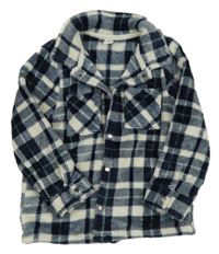 Tmavomodro-smotanová kockovaná chlpatá košeľová bunda Topolino