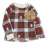 Nové - Červeno-bílo-barevné kostkované pyžamové triko se soby a sněhuláky Leigh Tucker