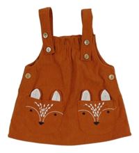 Cihlové žebrované manšestrové laclové šaty s liškami