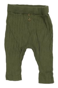 Khaki rebrované pletené tepláky s gombíkmi Tu