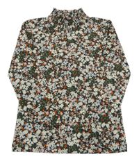 Khaki květované triko se stojáčkem Zeeman