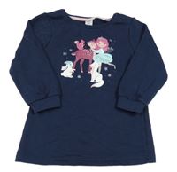 Tmavomodrá dlhá mikina s dívkou a zvířaty Kiki&Koko