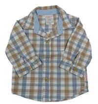 Hnědo-světlemodro-bílá kostkovaná košile