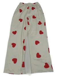 Smotanové ľahké široké tepláky so srdiečkami Shein