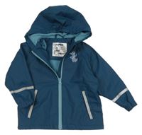 Petrolejová nepromokavá lehce zateplená bunda s krokodýlem a kapucí Lupilu