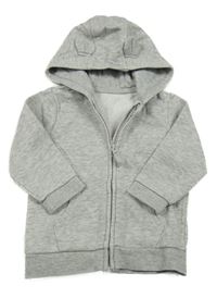 Šedá melírovaná propínací mikina s kapucí s oušky George