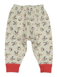 Smotanové rebrované tepláky s králikmi