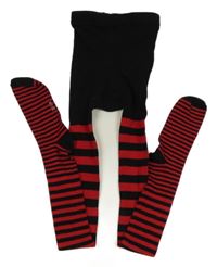 Černo-červené pruhované punčocháče