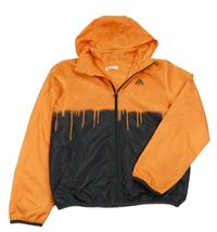 Oranžovo-černá šusťáková jarní bunda s nápisem a kapucí H&M