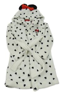 Bílý chlupatý župan se srdíčky a kapucí - Minnie Disney