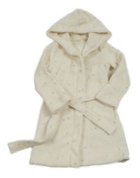 Smetanový chlupatý župan s hvězdami a kapucí