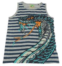 Sivo-tmavomodré pruhované tielko s hadem Cool Club