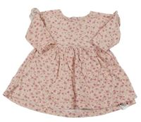 Ružové kvetované bavlnené šaty s volánikmi Next