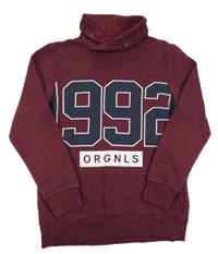Vínová mikina s číslom a komínovým golierom H&M