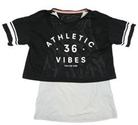 Černé sportovní crop tričko s nápisem a všitým topem H&M
