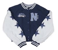 Tmavomodro-biela baseballová crop mikina s písmenem a nápisom H&M