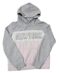 Sivo-svetloružová -biela mikina s nápisom a kapucňou H&M