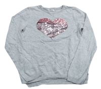 Sivý ľahký sveter so srdcem z flitrů zn. H&M
