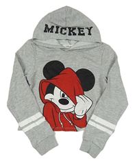 Sivá melírovaná crop mikina s Mickeym a kapucňou H&M