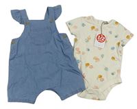 2 set - Modré lehké riflové laclové kraťasy + smetanové body s ovocem Tu