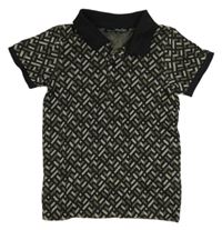 Černo-khaki vzorované úpletové polo tričko Matalan