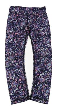 Fialovo-růžovo-černé květované sportovní legíny 