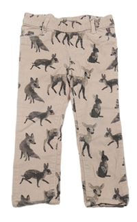 Svetloružové elastické manšestráky so zvieratkami H&M