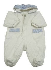 Biela šušťáková zimná kombinéza s modrým lemem