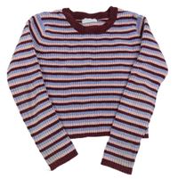 Modro-vínový pruhovaný žinylkový crop sveter Primark