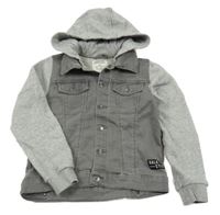 Šedá riflová bunda s teplákovými rukávy a kapucí Pepperts