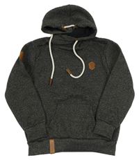 Tmavošedá melírovaná mikina s nášivkou a kapucí 