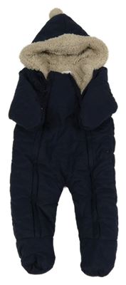 Tmavomodrá zimní kombinéza s kapucí