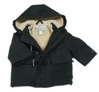 Antracitový flaušový zateplený kabátek s kapucí 