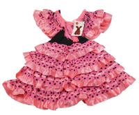 Nové - kostým - růžové puntíkaté vrstvené šaty s třásněmi 