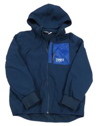 Tmavomodrá softshellová bunda s nápisom a kapucňou H&M