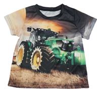Černo-béžové tričko s traktorem 