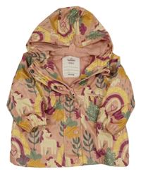 Světlerůžovo-žlutá nepromokavá jarní bunda s jednorožci a kapucí Topomini