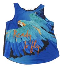Tmavomodro-čierny crop top s papouškem H&M