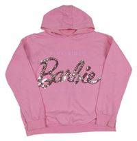 Ružová oversize mikina s nápisem z flitrů a kapucí - Barbie George
