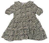 Béžové ľahké šaty s leopardím vzorom a golierikom Tu