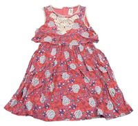 Lososové kvetované ľahké šaty s čipkou C&A