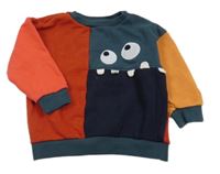 Červeno-petrolejovo-tmavomodro-horčicová mikina s príšerkou Next