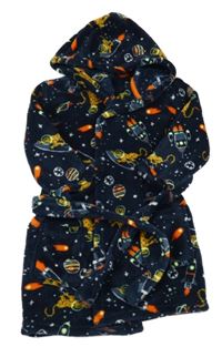 Tmavomodrý plyšový župan s vesmírom a kapucňou HEMA